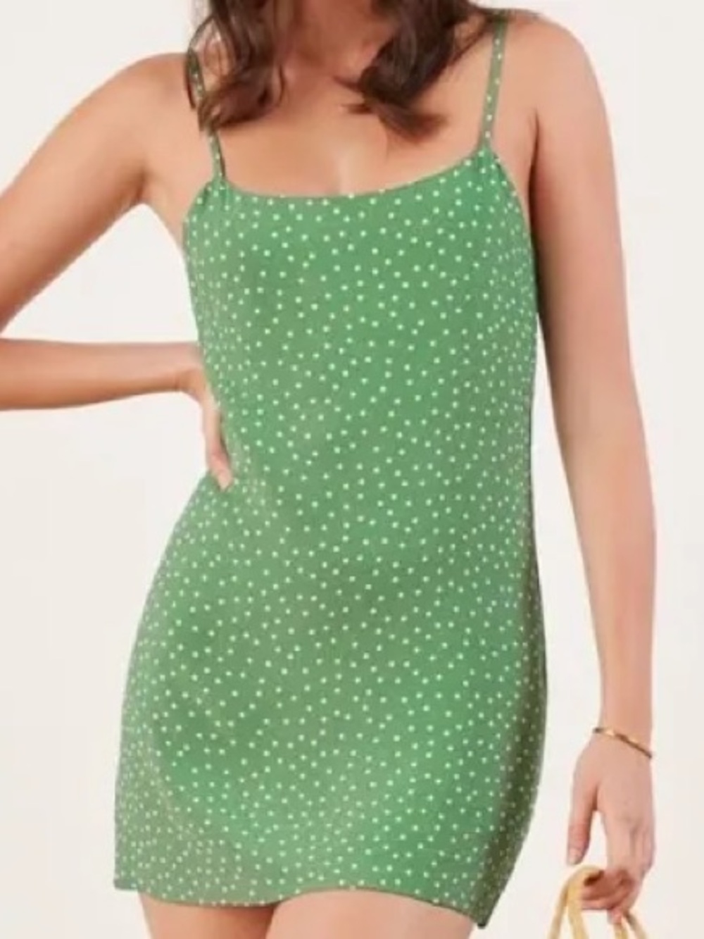 Reformation Green & White Polka Dot Slip Dress Size 4 | MSRP $198